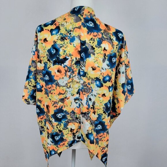 painted threads Open Cardigan Sleeveless Multicolor Watercolor Floral Polyester - Picture 5 of 7